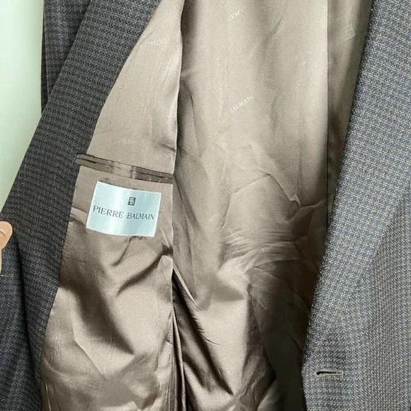 Pierre Balmain Wool Hounds Tooth Single Breasted Two Button Blazer Brown 43R - Picture 7 of 8